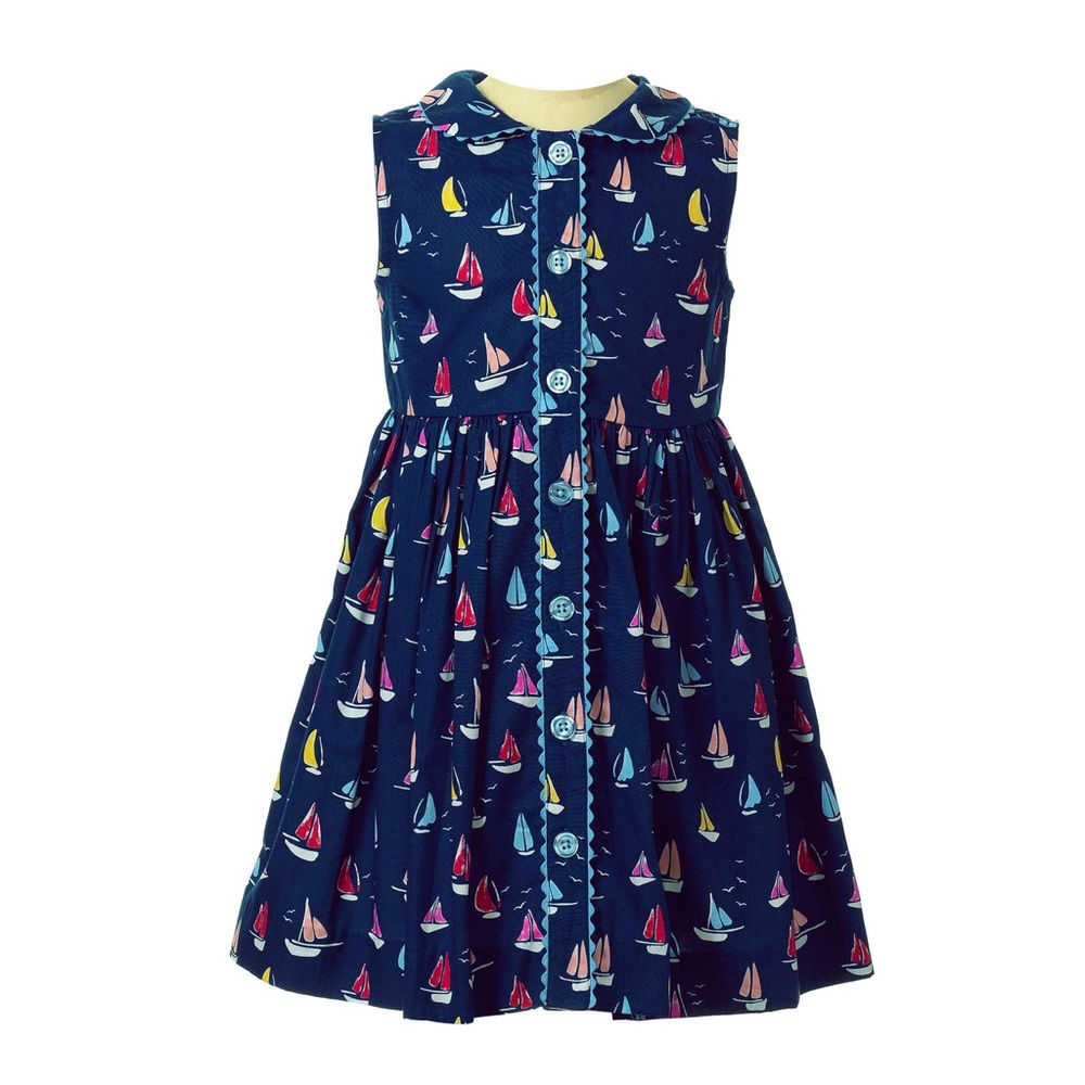 Rachel Riley Blue Dress with Sailboat Pattern